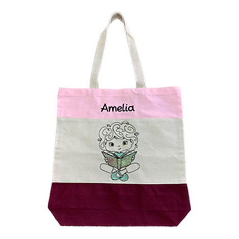 Color Block Tote With Embroidered Reading Girl With Name