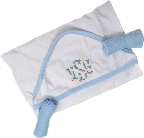 Blue Hooded Towel With Monogram